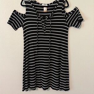 Cherish Black and White Striped Mini Dress